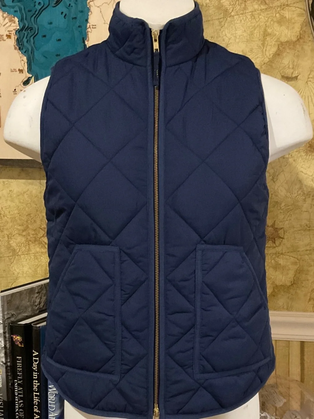 J. Crew Navy Quilted Puffer Vest